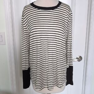NWOT CY Fashion Maternity Chic Black and Cream Striped Top size S